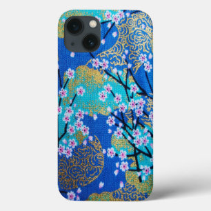 Funda Para iPhone 13 Floral de kimono japonés blanco azul de oro vintag