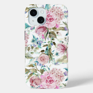 Funda Para iPhone 15 Floral de lavanda Verde azulada rosa de Moda de ca