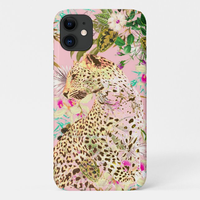 Funda De Case-Mate Para iPhone Floral de leopardo tropical hawaiano (Reverso)