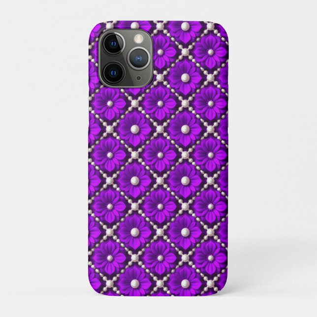 Funda De Case-Mate Para iPhone Floral de Lujo Royal Purple ✨ Lujo de Perlas (Reverso)