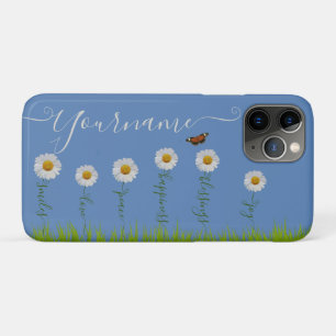Funda Para iPhone 11 Pro Floral de margarita azul moderno gracias a la tipo