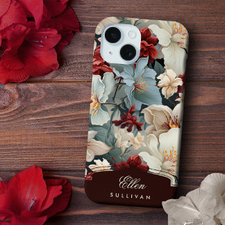 Funda Para iPhone 15 Floral de Moda elegante con nombre/monograma perso
