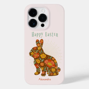 Funda Para iPhone 14 Pro De Case-Mate Floral de oro de conejo de pascua personalizada