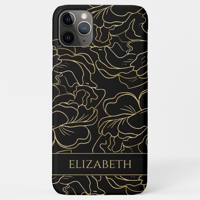 Funda De Case-Mate Para iPhone Floral de oro negro personalizada (Reverso)