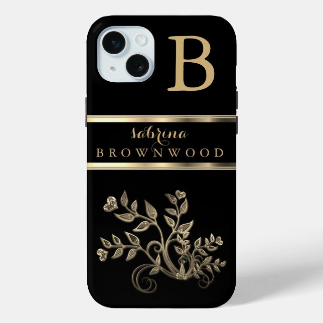 Funda De Case-Mate Para iPhone Floral de oro y negro - Personalizada (Reverso )