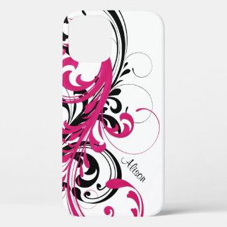 Funda Para iPhone 12 Floral de pergamino ondulado blanco rosado calient