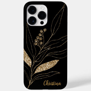 Funda Para iPhone 14 Pro Max De Case-Mate Floral de Purpurina de oro sobre negro