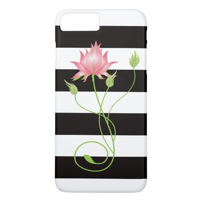 Funda De Case-Mate Para iPhone Floral de rayas modernas rosadas de Lotus (Reverso)