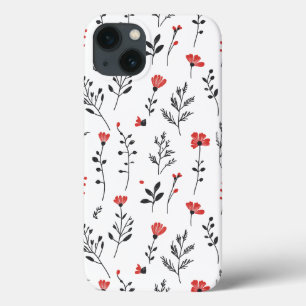 Funda Para iPhone 13 Floral elegante - Patrón botánico rojo y negro