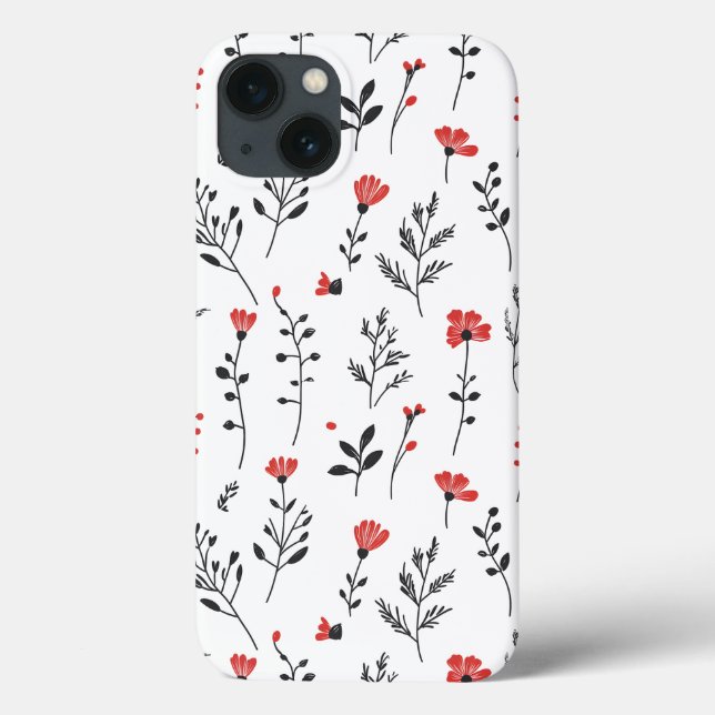 Funda De Case-Mate Para iPhone Floral elegante - Patrón botánico rojo y negro (Reverso)