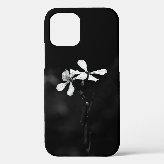 Funda De Case-Mate Para iPhone floral en blanco y negro minimalista (Reverso )