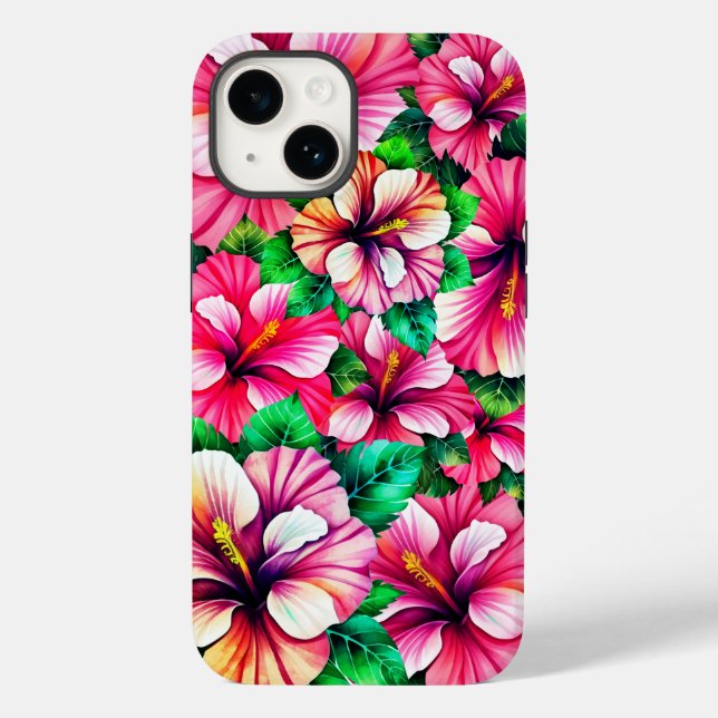 Funda De Case-Mate Para iPhone Floral feliz de Hibiscus Hawaii (Reverso )