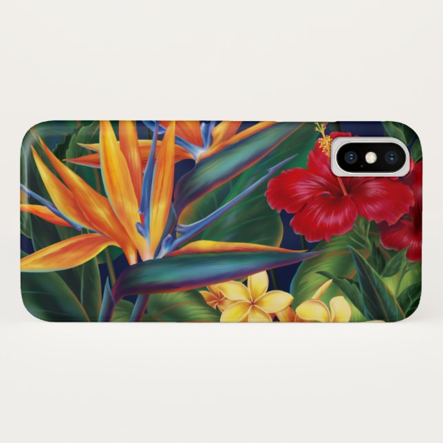 Funda De Case-Mate Para iPhone Floral hawaiano del paraíso tropical (Reverso (horizontal))