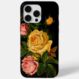 Funda Para iPhone 15 Pro Max Floral Heirloom Rosas Black Pink Yellow