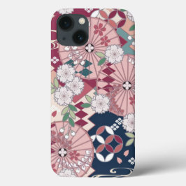 Funda Para iPhone 13 Floral japonesa de kimono rosa azul rosa vintage