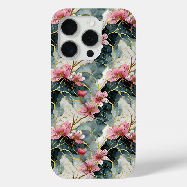 Funda De Case-Mate Para iPhone Floral japonesa, rosa con oro (Reverso )