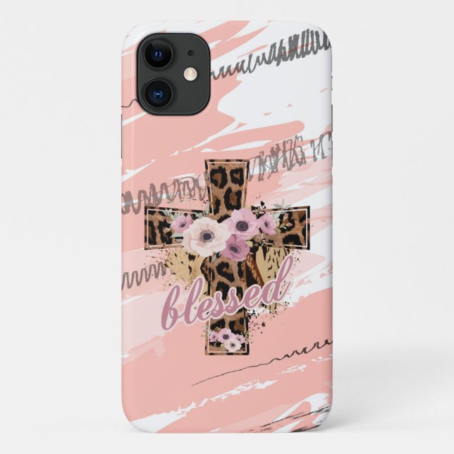 Funda De Case-Mate Para iPhone Floral Leopard Cross bendecido fe Pascua (Reverso)
