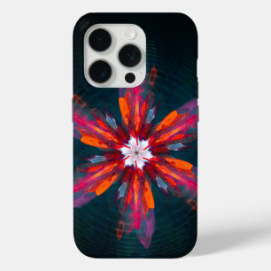 Funda Para iPhone 15 Pro Floral Mandala Flores Naranja Azul Rojo Resumen