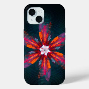 Funda Para iPhone 15 Floral Mandala Flores Naranja Azul Rojo Resumen