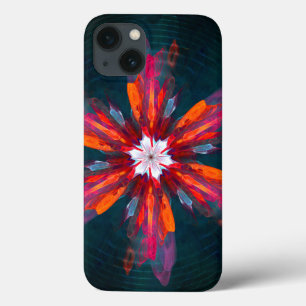Funda Para iPhone 13 Floral Mandala Flores Naranja Azul Rojo Resumen