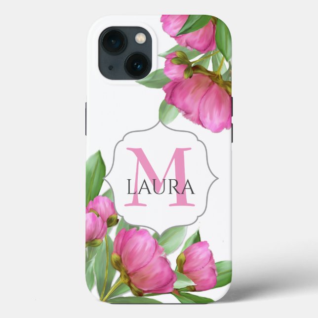 Funda De Case-Mate Para iPhone Floral Monograma acuarela rosa moderno (Reverso )