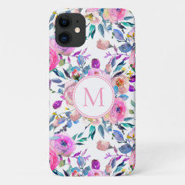 Funda Para iPhone 11 Floral monogramada personalizada en bonito