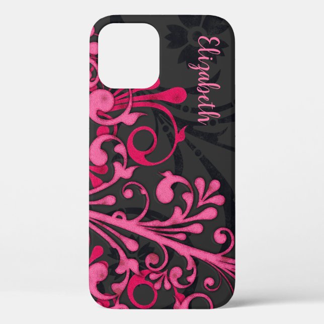 Funda De Case-Mate Para iPhone Floral negra rosa personalizada (Reverso )