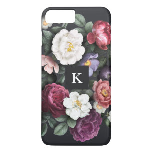 Funda Para iPhone 8 Plus/7 Plus Floral Oscuro sobre Negro   Monograma