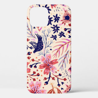 Funda Para iPhone 12 Floral, pájaros, vintage sin costuras.