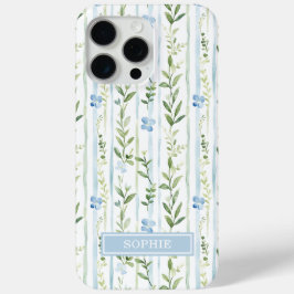 Funda Para iPhone 15 Pro Max Floral Personalizado con Rayas Azules