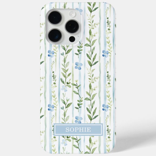 Funda De Case-Mate Para iPhone Floral Personalizado con Rayas Azules (Reverso )