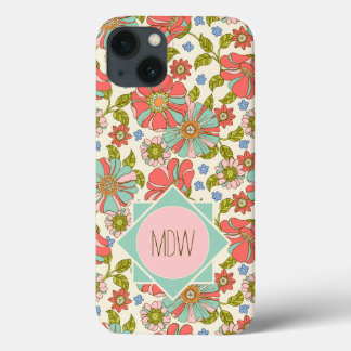 Funda Para iPhone 13 Floral retro rosa Aqua 70 personalizada