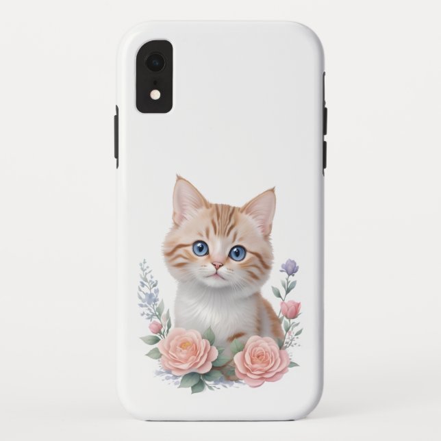 Funda De Case-Mate Para iPhone Floral rosa de gato suave (Reverso)
