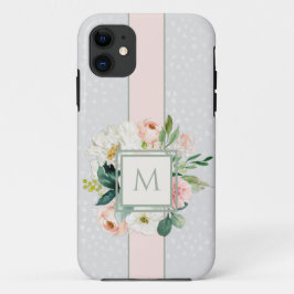 Funda Para iPhone 11 Floral rosa Rubor femenina con su monograma