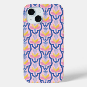 Funda Para iPhone 15 Floral rosa y azul geométrico