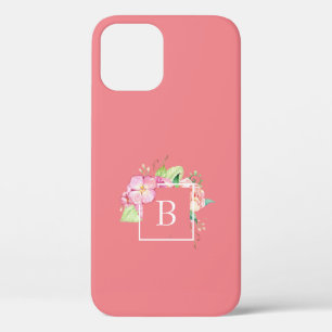 Funda Para iPhone 12 Floral Rosa y Coral con Monograma Femenino