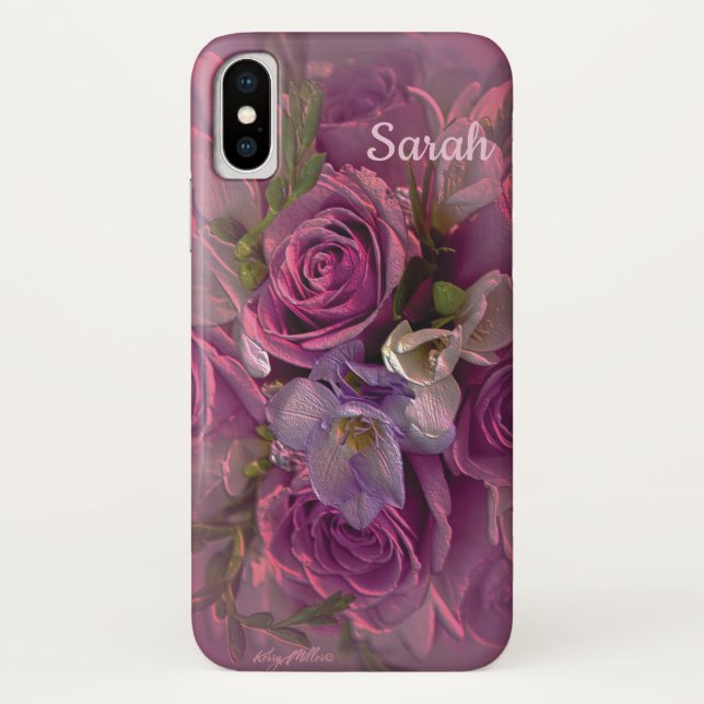 Funda De Case-Mate Para iPhone Floral rosa y púrpura (Reverso)