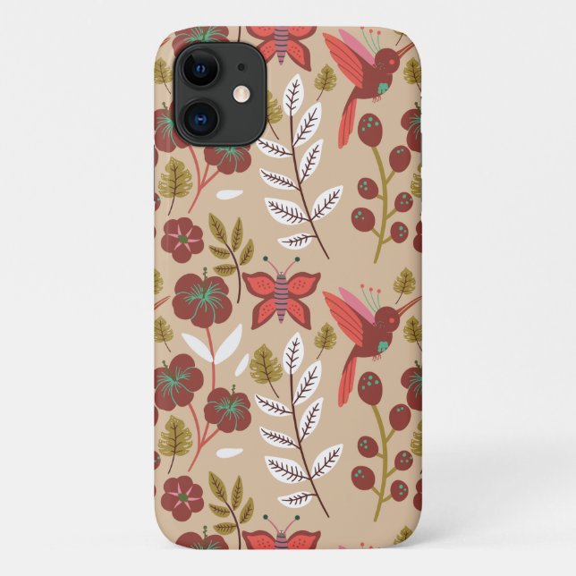 Funda De Case-Mate Para iPhone Floral seamless pattern flowers, birds, butterfly (Reverso)