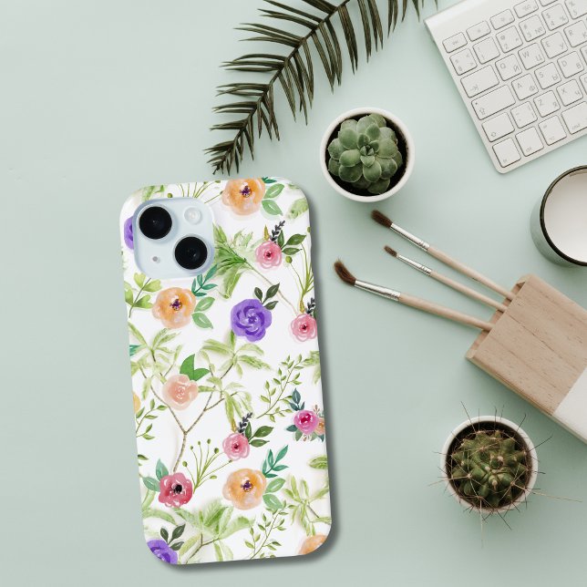 Funda De Case-Mate Para iPhone Floral Shabby Chic (Watercolor Purple Peach Red Floral with Greenery iPhone or Samsung case)
