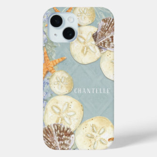 Funda Para iPhone 15 Floral Starfish Sea Shells Beach Blue