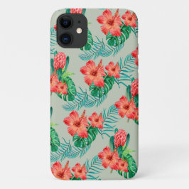 Funda Para iPhone 11 Floral tropical roja en sabio