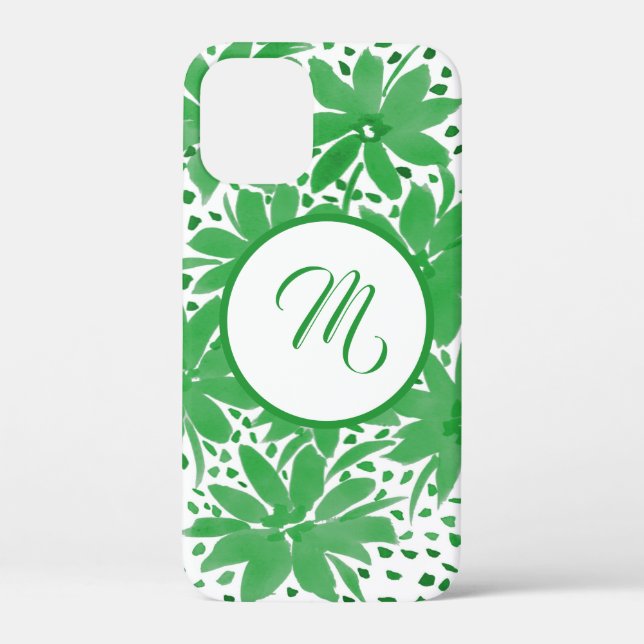 Funda De Case-Mate Para iPhone Floral verde contemporánea monogramada (Reverso )