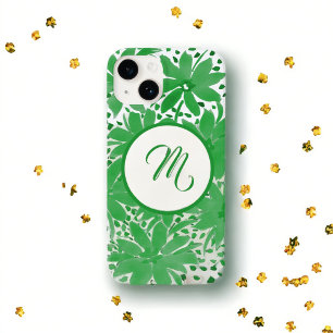 Funda Para iPhone 12 Pro Floral verde monogramada personalizada