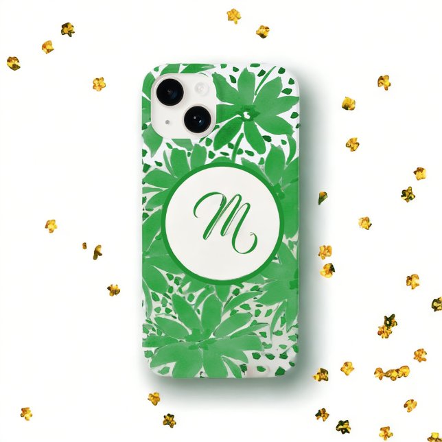 Funda De Case-Mate Para iPhone Floral verde monogramada personalizada (Subido por el creador)