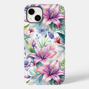 Funda Para iPhone 14 Plus De Case-Mate Floral Watercolor Lilies Pink purple
