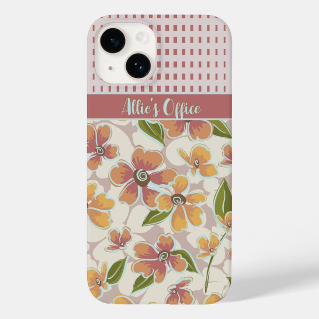 Funda De Case-Mate Para iPhone Floral y chequera tropical monogramada (Reverso )