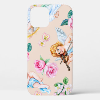 Funda Para iPhone 12 Florales Angélicos: Patrón Cupido Vintage