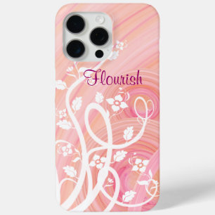 Funda Para iPhone 15 Pro Max Florales blancos sobre espirales rosadas y de rosa