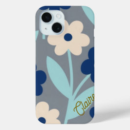 Funda Para iPhone 15 Florales de Serenidad Costera | Patrón de Índigo y
