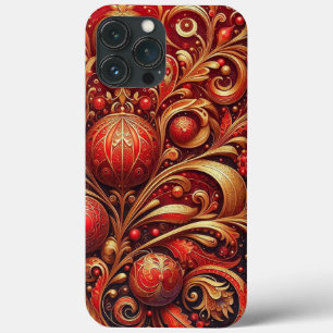 Funda Para iPhone 13 Pro Max Florales ornamentales rojas doradas elegantes mode